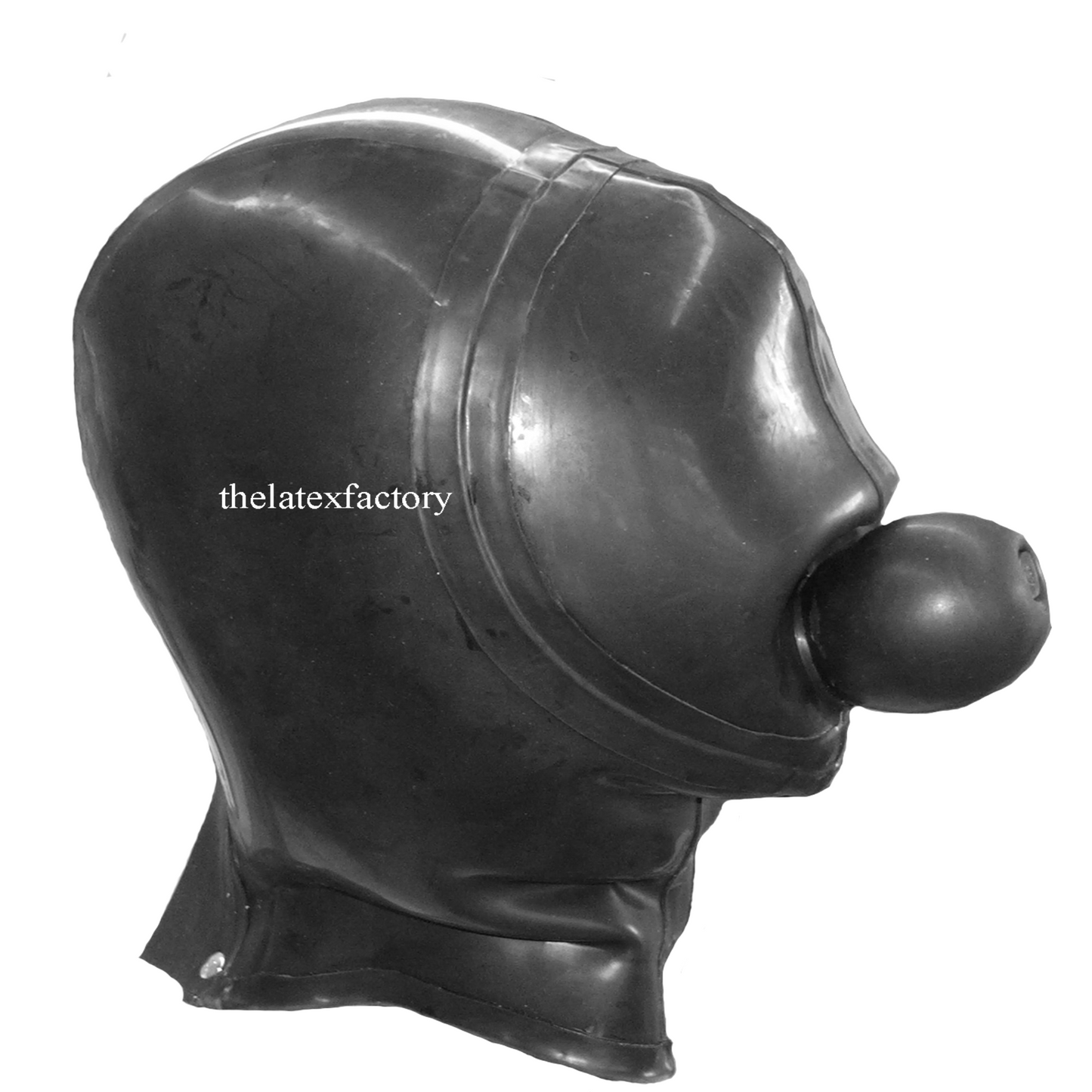 Inside view of inflatable latex hood, showing internal construction